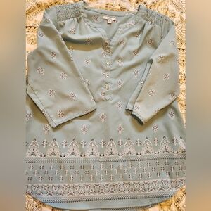 Womens 3/4 Sleeve Top. Light Blue XXL